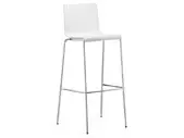 Barhocker mit weißer Sitzschale und 4 silbernen Metallbeinen