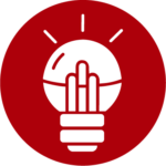 Icon für Beleuchtung auf dunkelrotem Hintergrund. Zeigt eine leuchtende Glühbirne mit Lichtstrahlen, symbolisiert Beleuchtungslösungen und Lichtunterstützung. Steht für spezielle Beleuchtungssysteme zur Verbesserung der Sehbedingungen für Menschen mit Sehbeeinträchtigung.