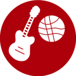 Icon für Freizeit und Hobby auf dunkelrotem Hintergrund. Zeigt eine weiße Gitarre und einen Basketball als Symbole für vielfältige Freizeitaktivitäten. Steht für barrierefreie Freizeit- und Hobbyprodukte, die Menschen mit Behinderungen die Teilnahme an Sport, Musik und anderen Freizeitbeschäftigungen ermöglichen, einschließlich adaptiver Sportgeräte, barrierefreier Musikinstrumente und inklusiver Freizeitangebote