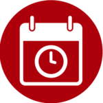 Icon für Veranstaltungen und Events auf dunkelrotem Hintergrund. Zeigt einen weißen Kalender mit Uhr-Symbol. Symbolisiert Informationen zu barrierefreien Veranstaltungen, Messen, Kongressen und Events im Bereich Hilfsmittel und Rehabilitation, einschließlich Fachmessen wie SightCity, Workshops, Produktpräsentationen, Schulungen, Vorträge, Netzwerktreffen, Online-Events und Termine, die Austausch, Information, Weiterbildung und Vernetzung in der Branche fördern.