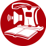 Icon für Vorlesesysteme auf dunkelrotem Hintergrund. Zeigt ein weißes Kameralesesystem mit Lautsprecher über einem aufgeschlagenen Buch. Symbolisiert elektronische Vorlesesysteme und Texterkennungsgeräte für Menschen mit Sehbehinderung und Blindheit, einschließlich Kameralesesysteme, OCR-Scanner mit Sprachausgabe, Desktop-Lesegeräte, portable Vorlesegeräte, KI-gestützte Texterkennungssoftware und multifunktionale Lesesysteme, die gedruckte Texte, Dokumente, Bücher und Alltagsinformationen zugänglich machen