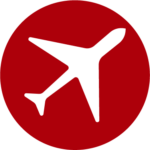 Icon für Reisen und Mobilität auf dunkelrotem Hintergrund. Zeigt ein weißes Flugzeug-Symbol. Symbolisiert barrierefreie Reiseangebote, Mobilitätshilfen und Orientierungssysteme für Menschen mit Sehbehinderung und Blindheit, einschließlich Blindenführhunde, taktile Leitsysteme, Navigationshilfen, GPS-gestützte Orientierungssysteme, Mobilitätstraining, barrierefreie Reiseplanung, Assistenzdienste an Flughäfen und Bahnhöfen sowie Hilfsmittel für selbstständige und sichere Fortbewegung im Alltag und auf Reisen.