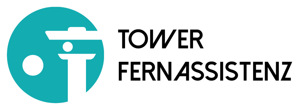 Turquoise circle in which a white aircraft tower is depicted. A white circle floats next to it.