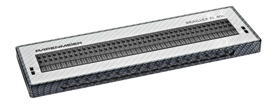 Photo Man working on laptop with BRAILLEX EL 40c Braille display