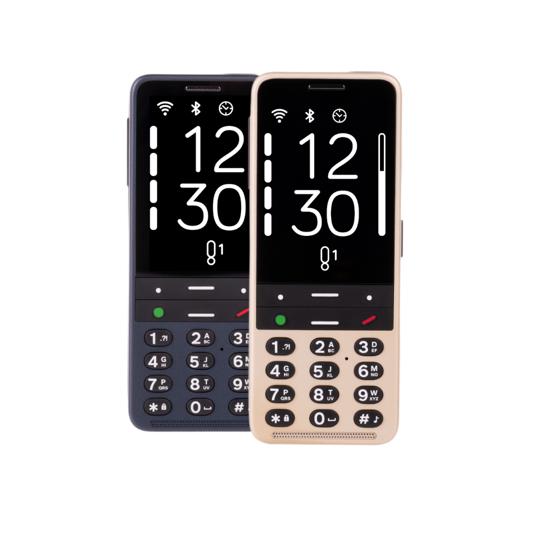 BlindShell Classic 3 phones in Ocean Blue and Golden Sand colors