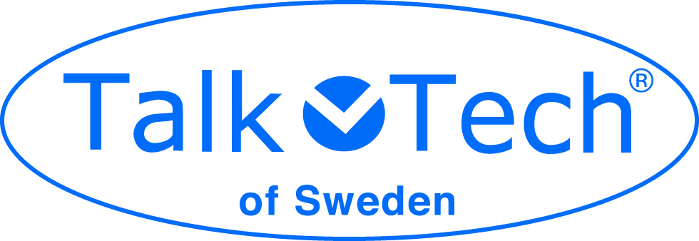 The logotype of TalkTech, a blue logo with a white background